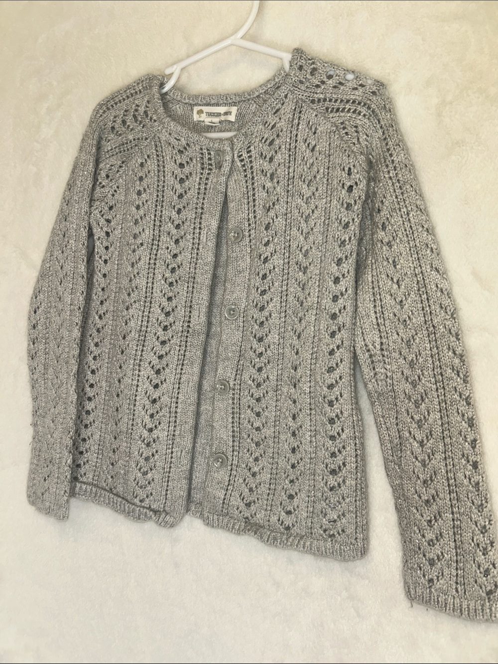 Tucker + Tate Kid’s Gray & Silver Openwork Knit Button Cardigan